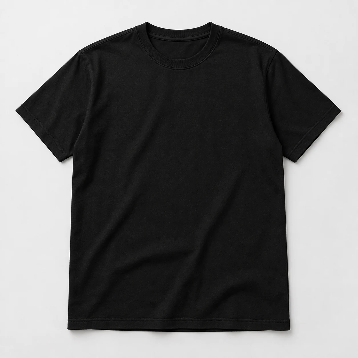 AI demo: Essential 180 GSM Heavyweight Combed Cotton Crewneck T-Shirt in Black, front view