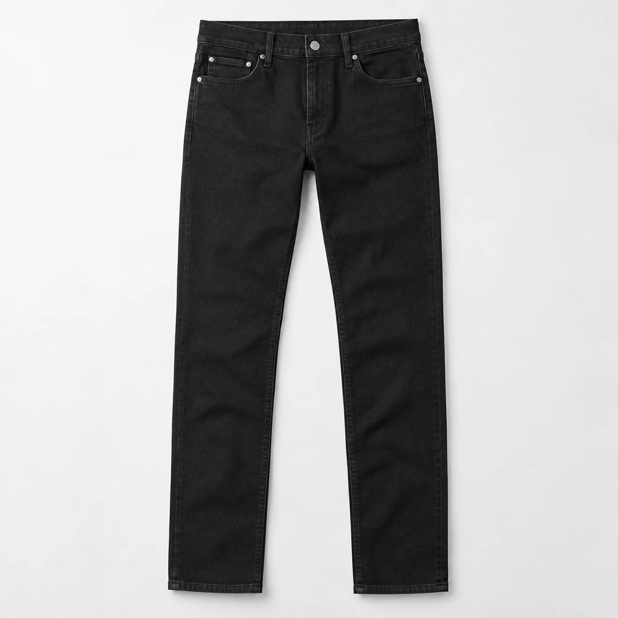 AI demo: Essential 12 oz Ring-Spun Stretch Denim Jeans in Black, front view