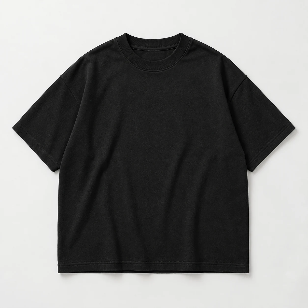 AI demo: Essential 240 GSM Premium French Terry Oversized Tee in Black, front view