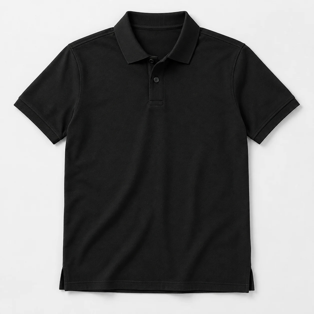AI demo: Essential 220 GSM Long-Staple Pique Cotton Polo Shirt in Black, front view